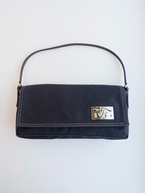 Authentic Preowned Fendi Navy Blue Fabric FF Marble Shoulder Bag